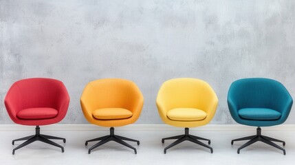 Obraz premium Modern Colorful Armchairs in a Minimalist Interior Setting