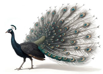Fototapeta premium Vibrant Peacock with Elaborate Plumage and Sparkling Accents