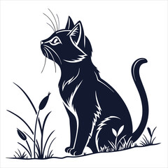 silhouette cat white background