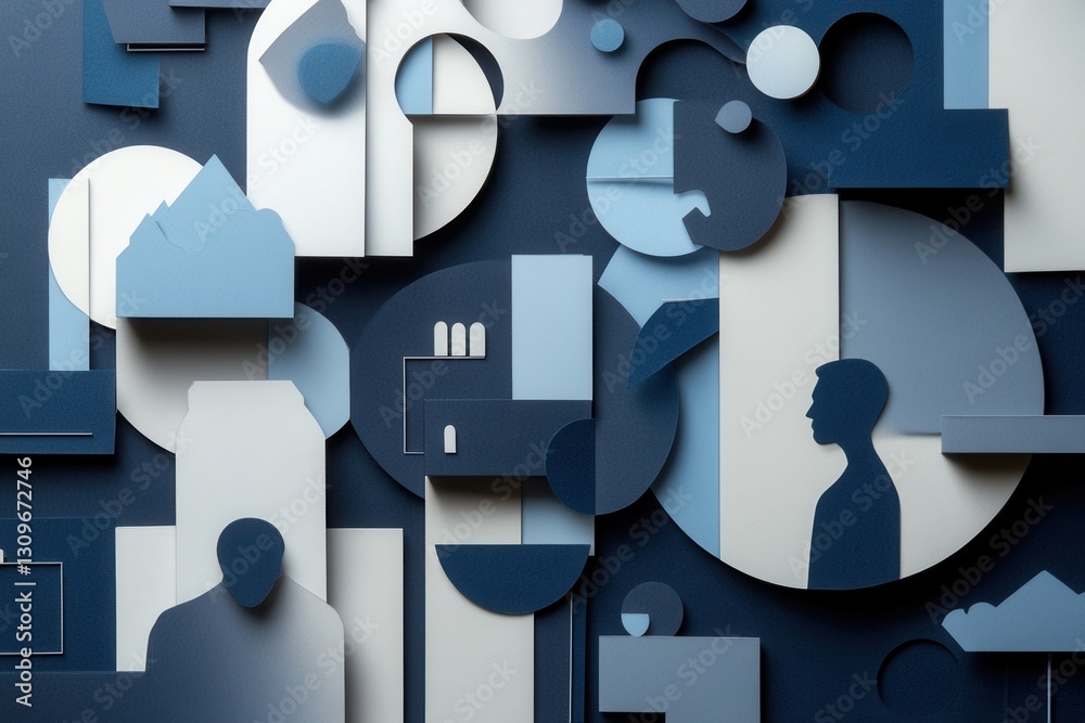 Leinwandbilder Sophisticated paper art background displaying layered designs of political analysis with charts and silhouettes Generative AI