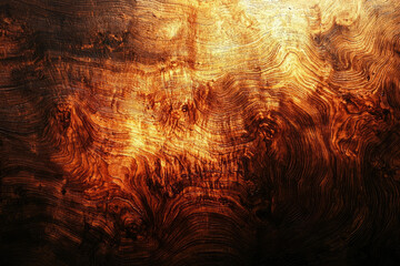 Fototapeta premium Intricate wood grain texture with dark and fiery orange tones, creating a rich, dramatic background.