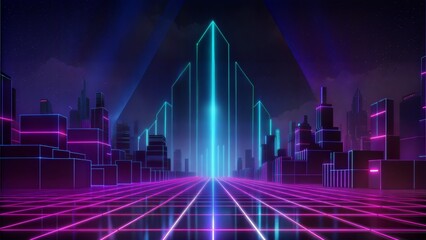 Neon-Drenched Abstract Cityscape with Glowing Lights