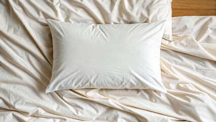 Obraz premium wrinkled bedsheet with single white pillow resting on it, creating cozy atmosphere