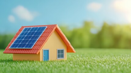 Fototapeta premium Community Focused Electrification with Solar Panels on House in Green Environment