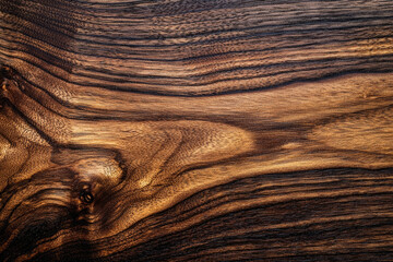 Fototapeta premium Dark brown wood grain texture with rich, swirling patterns and knots, showcasing natural beauty.
