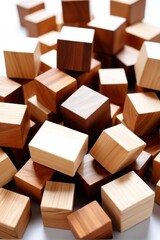 a close up of a pile of wooden blocks on a table