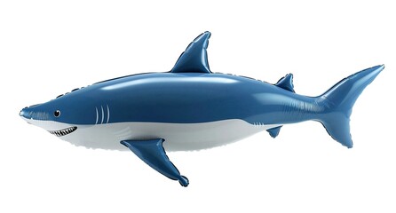 Fototapeta premium A playful blue inflatable shark, perfect for a fun-filled day. This charming aquatic friend is ready to make a splash!