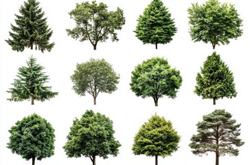 Fototapeta premium Collection of Diverse Trees Displayed in a Grid Format Showcasing Various Types of Green Foliage and Natural Beauty for Nature Enthusiasts and Designers