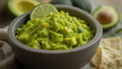 Obraz premium Smooth Avocado Guacamole with Cilantro and Lime on a Plate