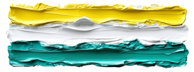 Abstract Colorful Painting with Yellow, White, and Teal Textures on White Surface for Modern Art Concepts
