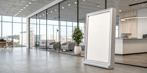 Modern Office Interior Mockup, Blank Sign, reception , lobby