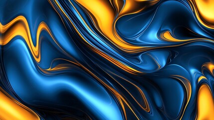 Blue and Gold Marbled Abstract Background