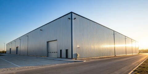 Obraz premium Modern Gray Warehouse at Sunset,Industrial ,Building