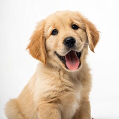 Obraz premium Happy Golden Retriever Puppy Portrait on White, dog , pet