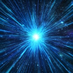 Fototapeta premium Bright Blue Burst of Light with Radiating Energy and Stars in Galaxy
