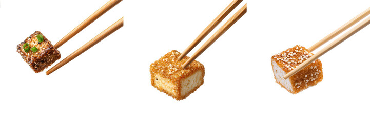 Meal Prep Made Simple with Plant-Based Protein concept. Creative Sushi Presentation with Chopsticks and Three Unique Variations