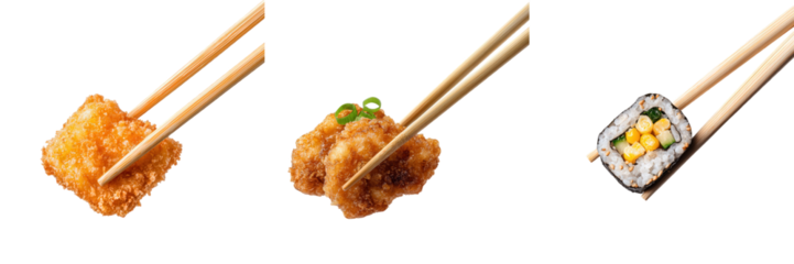 Meal Prep Made Simple with Plant-Based Protein concept. Delicious Japanese Cuisine with Croquettes and Sushi Served with Chopsticks