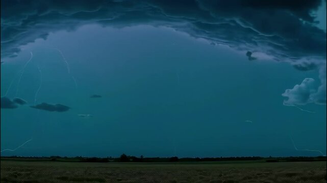 A stormy sky with lightning bolts and a dark, ominous mood