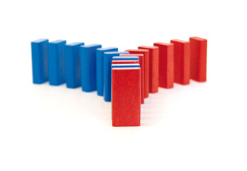 Building blocks in red and blue - Domino unity in business