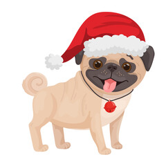 Pug With Santa Hat