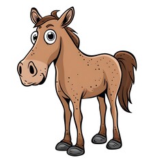 Cartoon Brown Horse Character with Expressive Face and Playful Pose
