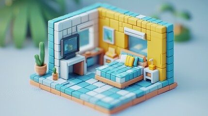 Naklejka premium Tiny Room, Pixel Art, Interior Design