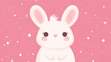 Obraz premium An adorable white rabbit illustration set against a pink background is shown
