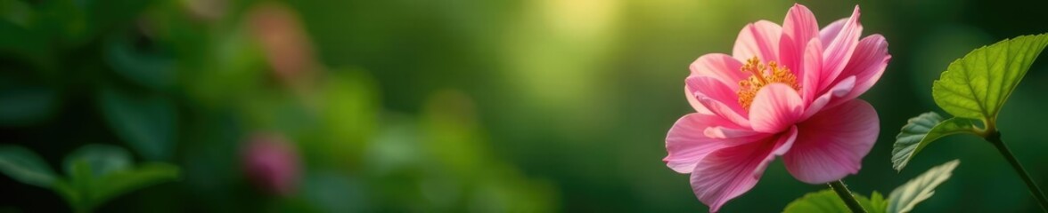 Fototapeta premium Large pink flower in full bloom amidst lush greenery, nature, botanical