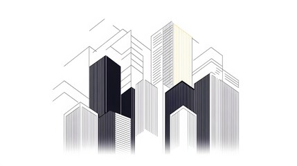 Fototapeta premium Minimalist Geometric City Architecture with Cube Structures in Flat Design