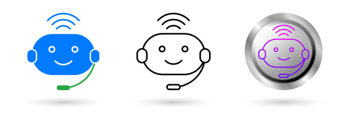 Modern Chatbot icons present automation technology in customer service, Available in various styles, including outline, solid, and glossy effects, ideal for helpdesk software etc.