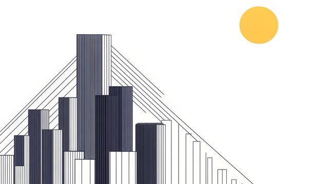 Dynamic Cityscape with Parallel Diagonal Lines and Flat Design