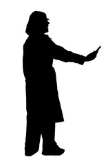 silhouette of a side view of a  happy woman taking a self-portrait