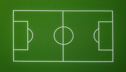  Top-down view of a soccer field with white boundary and center lines on green turf