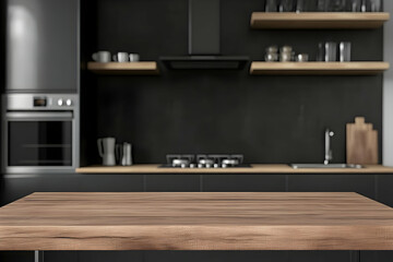 Modern Kitchen Wood Tabletop 3D Illustration