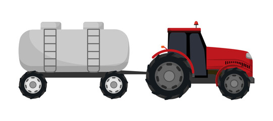 Red Tractor with Large Tank Trailer