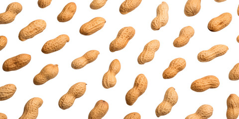 Obraz premium Arrangement of Peanuts on White, Natural and Healthy Nut Display for Snack Lovers, PNG Transparent