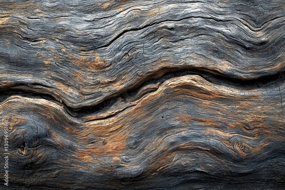 Poster Close-up of weathered wood, showing intricate grain patterns and textures with a crack.