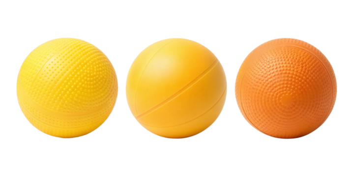 Four Different Styles of Yellow and Orange Tennis Table Ping Pong Paddle, Sporty and Energetic Designs, PNG Transparent