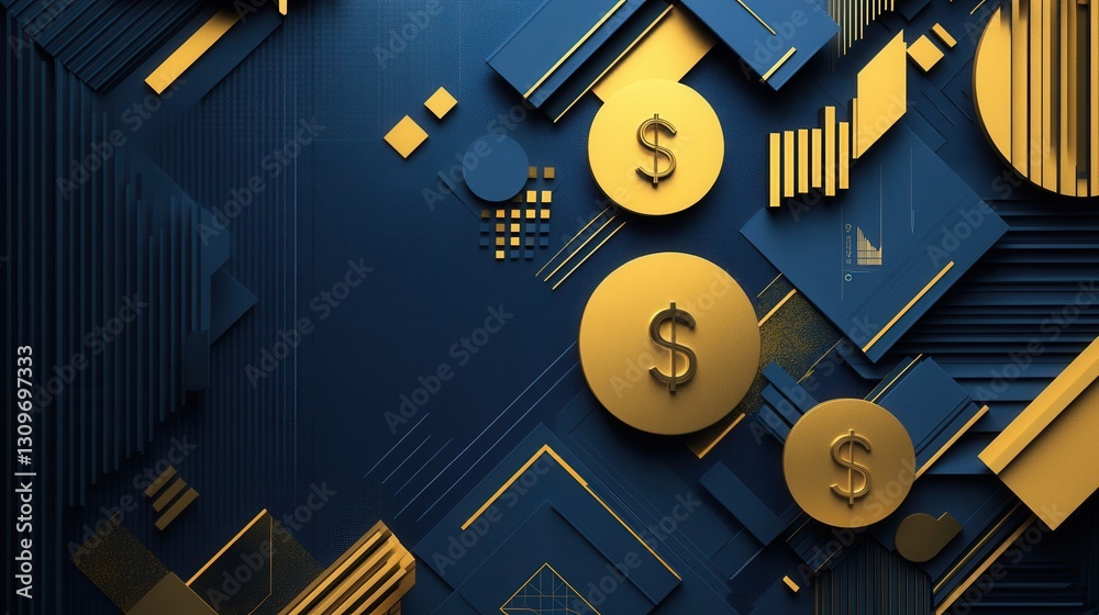 Poster sophisticated layered paper art background symbolizing financial growth with geometric shapes and cu