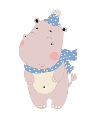 Hippopotamus in Party Hat and Scarf