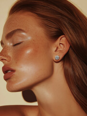 model closeup profile wearing diamond earring