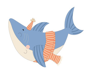 Shark with Scarf and Party Hat