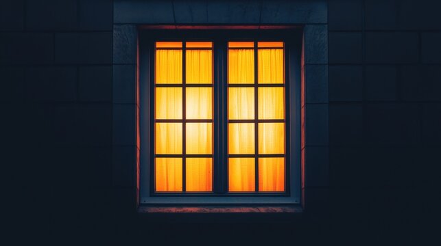 Glowing Window: An inviting square window emits a warm, inviting light, contrasting against the dark exterior, hinting at the cozy ambiance within.