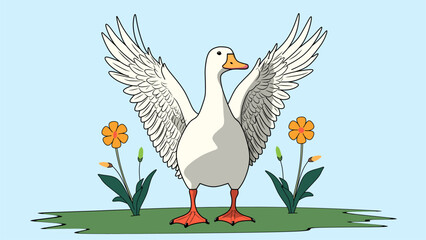 Fototapeta premium Minimalist line art drawing of goose bird, designed in an aesthetic and cozy style.