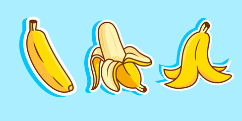 Set of Sticker Banana Fruit, Vector Illustration Cartoon Design © Dee Vector