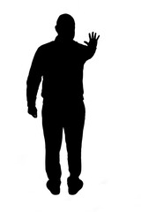 silhouette of  back view of a man showing the stop sign with their hands