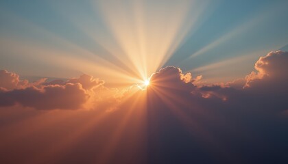  Sun rising above the clouds casting a radiant golden light
