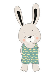 Cheerful Bunny in Green Dress