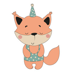 Cute Fox in Green Polka Dot Hat
