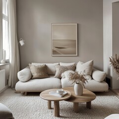 A modern living room showcasing furniture and decorative elements